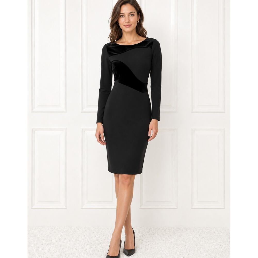 NWT Calvin Klein Velvet Detail Sheath Black Dress